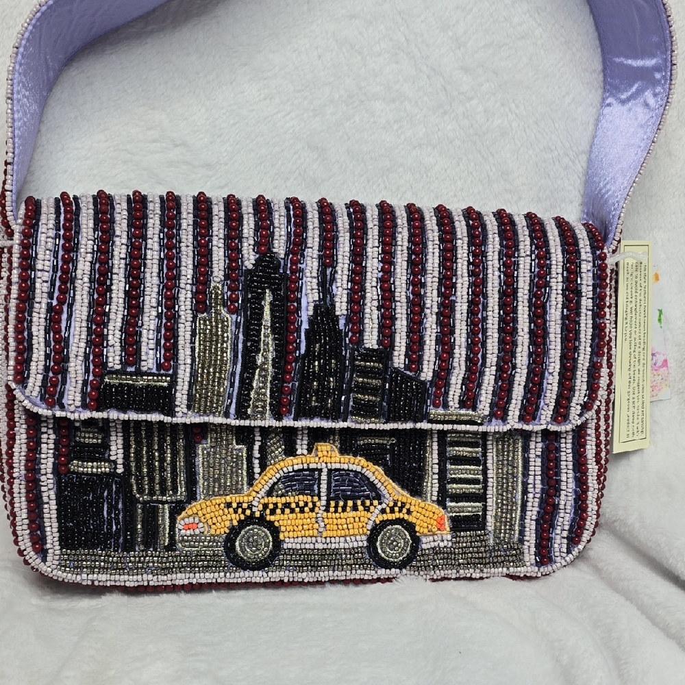 Beaded Cityscape Shoulder Bag
